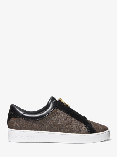 Keaton Signature Logo Zip-Up Sneaker in BROWN | Michael Kors