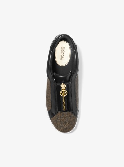 Keaton Signature Logo Zip-Up Sneaker in BROWN | Michael Kors