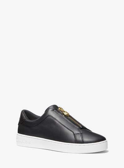 Keaton Leather Zip-Up Sneaker in BLACK | Michael Kors