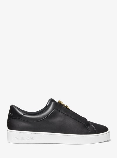 Keaton Leather Zip-Up Sneaker in BLACK | Michael Kors