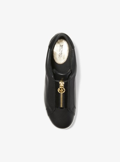 Keaton Leather Zip-Up Sneaker in BLACK | Michael Kors