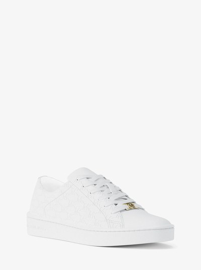Keating Logo Embossed Leather Sneaker in OPTIC WHITE | Michael Kors