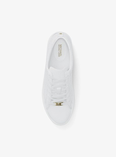 Keating Logo Embossed Leather Sneaker in OPTIC WHITE | Michael Kors