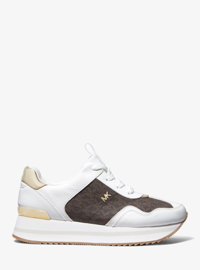 Raina Signature Logo Platform Trainer in BROWN | Michael Kors