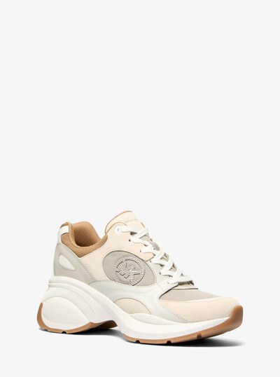 Zuma Color-Block Leather and Nylon Trainer in HUSK | Michael Kors