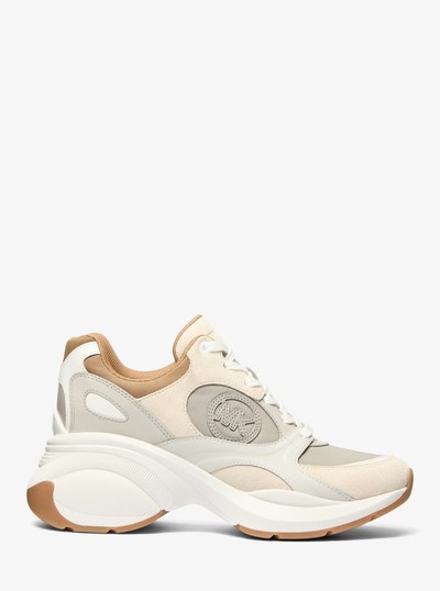 Zuma Color-Block Leather and Nylon Trainer in HUSK | Michael Kors