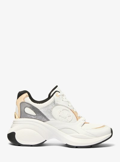 Zuma Color-Block Crackled Leather and Mesh Trainer