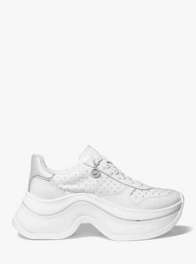 Arla Studded Leather Trainer in OPTIC WHITE | Michael Kors