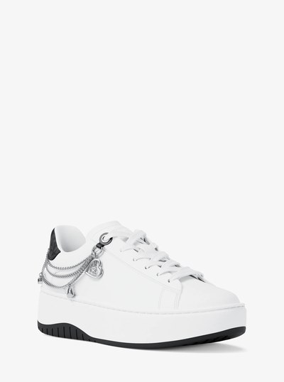 Dottie Embellished Leather Platform Sneaker in BLACK | Michael Kors