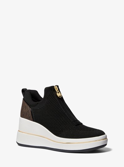 Emmy Mesh Zip-Up Wedge Trainer in BROWN MULTI | Michael Kors