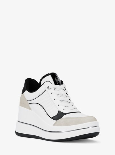Emmy Mixed-Media Wedge Trainer in BLACK | Michael Kors