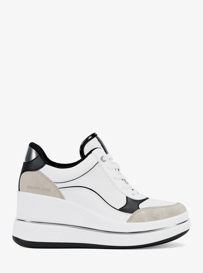 Emmy Mixed-Media Wedge Trainer in BLACK | Michael Kors