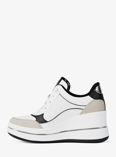 Emmy Mixed-Media Wedge Trainer in BLACK | Michael Kors