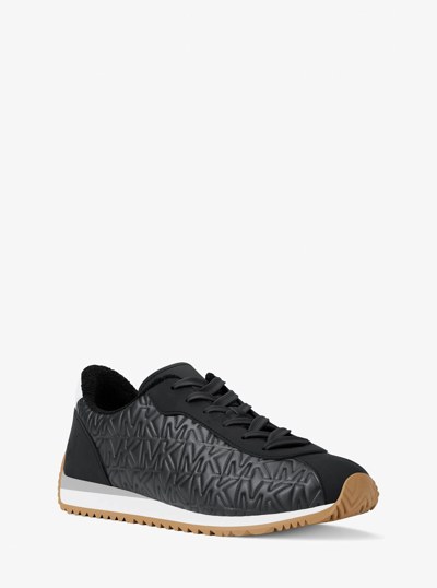 Rhodes Quilted Logo Leather Trainer in BLACK | Michael Kors
