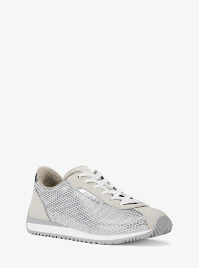 Rhodes Mixed-Media Sneaker in SILVER | Michael Kors