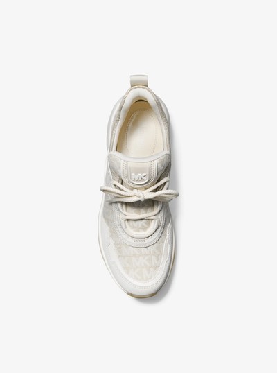 Olympia Logo Jacquard and Glitter Chain-Mesh Trainer in NATURAL COMBO | Michael Kors