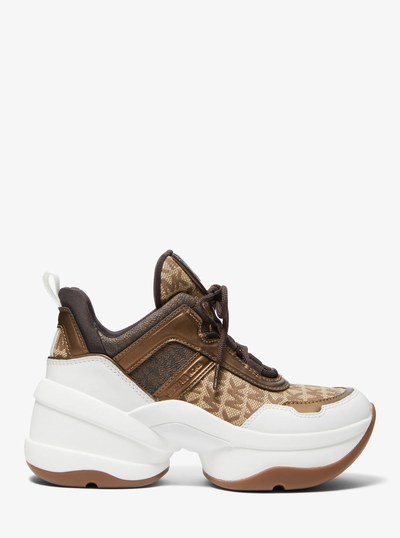 Olympia Logo Jacquard and Metallic Leather Trainer