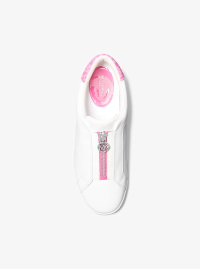 Keaton Leather Zip-Up Sneaker in CERISE MULTI | Michael Kors