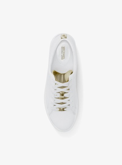Keaton Leather and Metallic Sneaker in PALE GOLD | Michael Kors