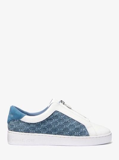 Keaton Logo Embossed Denim and Leather Zip-Up Sneaker