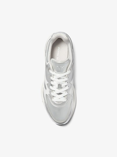 Riley Metallic Leather Trainer in SILVER | Michael Kors