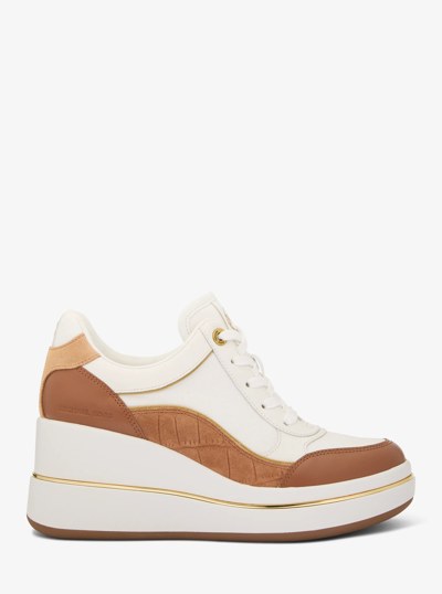 Emmy Leather Wedge Trainer in LUGGAGE | Michael Kors