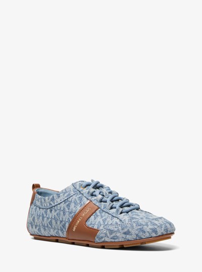 Keely Signature Logo Print Denim and Leather Trainer in NEW HRZN WSH | Michael Kors