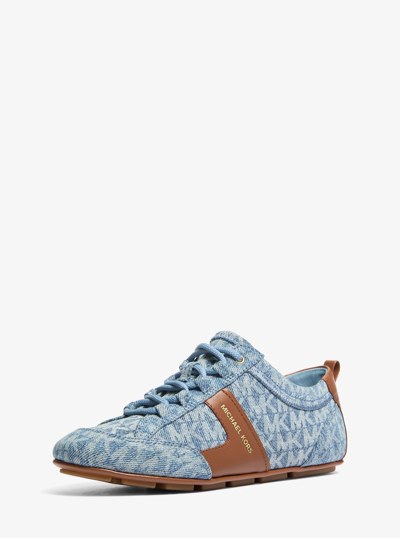 Keely Signature Logo Print Denim and Leather Trainer in NEW HRZN WSH | Michael Kors