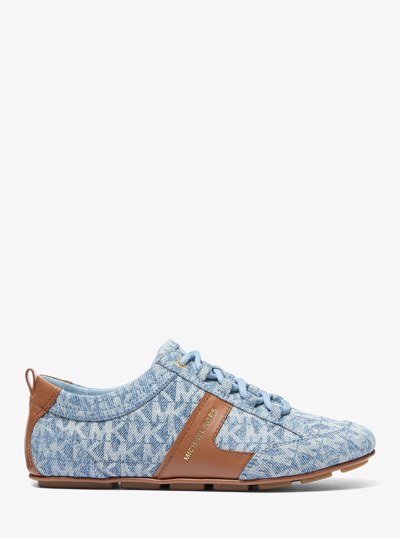 Keely Signature Logo Print Denim and Leather Trainer in NEW HRZN WSH | Michael Kors