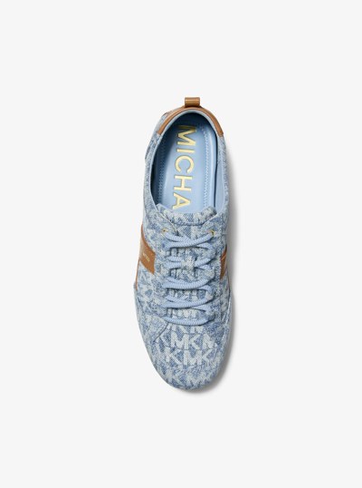 Keely Signature Logo Print Denim and Leather Trainer in NEW HRZN WSH | Michael Kors