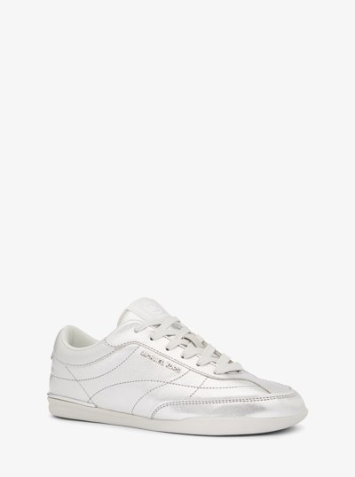 Nolan Metallic Leather Sneaker in SILVER | Michael Kors