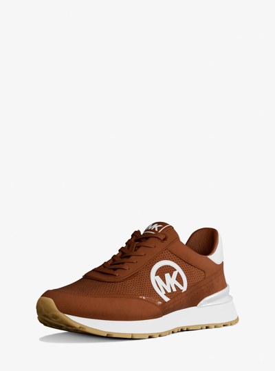 Nova Perforated Suede Trainer in LUGGAGE | Michael Kors