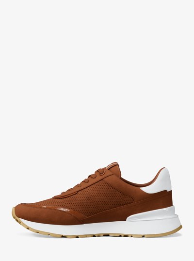 Nova Perforated Suede Trainer in LUGGAGE | Michael Kors