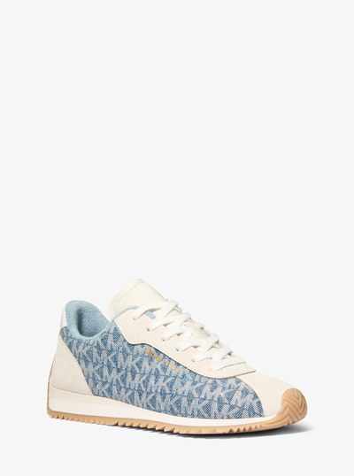 Rhodes Signature Logo Print Denim and Leather Trainer in NEW HRZN WSH | Michael Kors