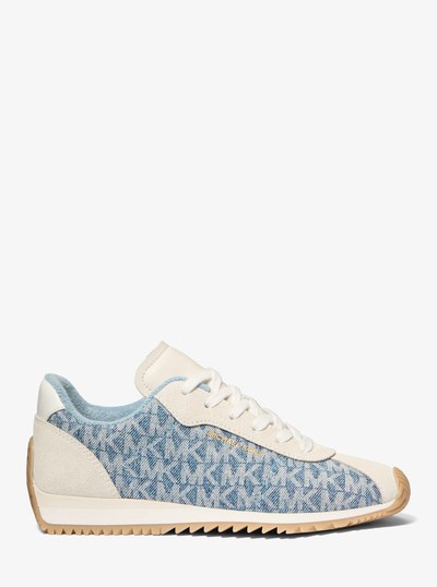 Rhodes Signature Logo Print Denim and Leather Trainer in NEW HRZN WSH | Michael Kors