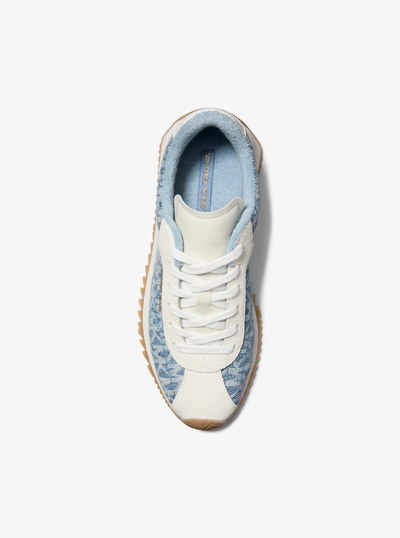 Rhodes Signature Logo Print Denim and Leather Trainer in NEW HRZN WSH | Michael Kors