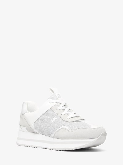 Raina Glitter Chain-Mesh Platform Trainer