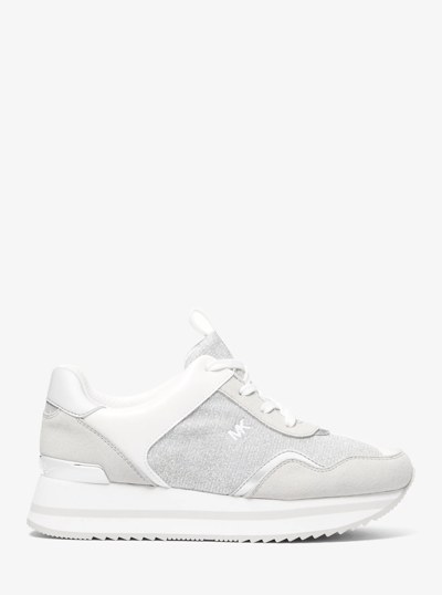 Raina Glitter Chain-Mesh Platform Trainer