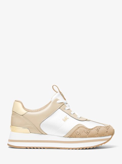 Raina Mixed-Media Trainer in KHAKI | Michael Kors