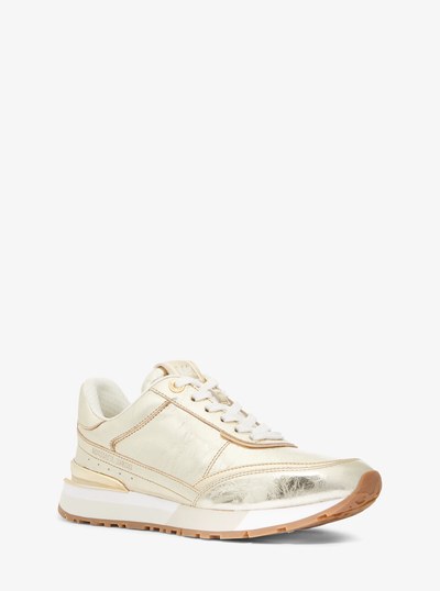 Nova Crackled Metallic Leather Trainer in PALE GOLD | Michael Kors