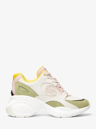 Zuma Color-Block Leather Trainer in LT SAGE MLTI | Michael Kors