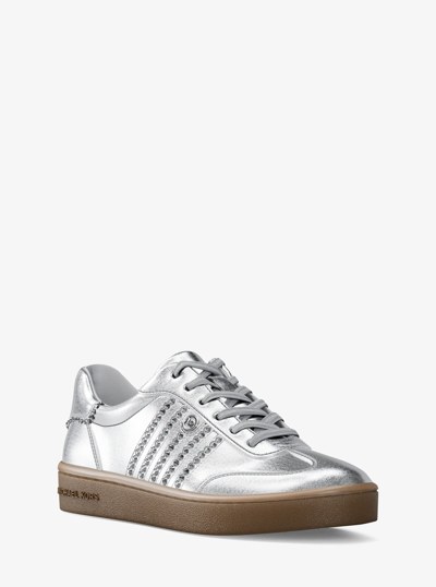 Scotty Embellished Metallic Leather Sneaker in SILVER | Michael Kors