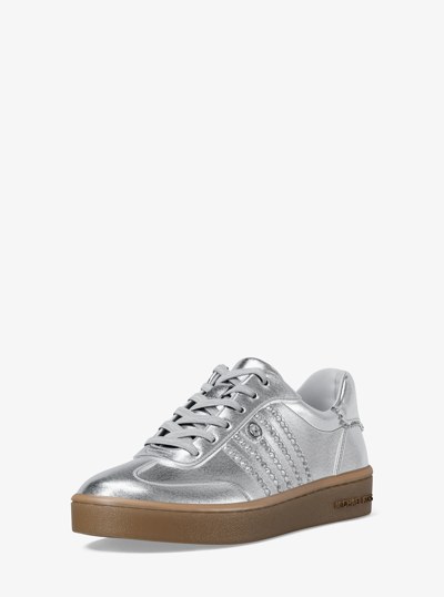 Scotty Embellished Metallic Leather Sneaker in SILVER | Michael Kors