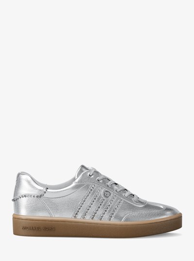 Scotty Embellished Metallic Leather Sneaker in SILVER | Michael Kors