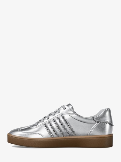 Scotty Embellished Metallic Leather Sneaker in SILVER | Michael Kors