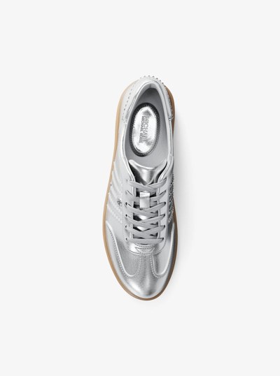 Scotty Embellished Metallic Leather Sneaker in SILVER | Michael Kors