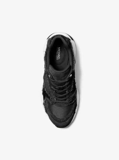 Zuma Embellished Frayed Mixed-Media Trainer in BLACK | Michael Kors