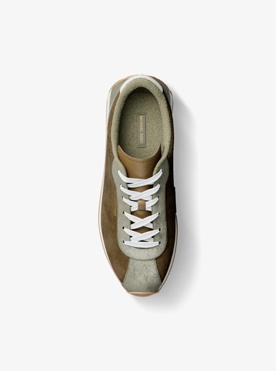 Rhodes Color-Block Suede Trainer in LODEN | Michael Kors