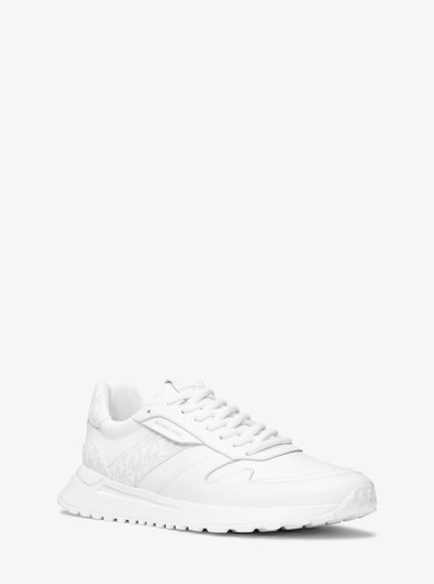 Dax Pebbled Leather and Logo Trainer in BRIGHT WHT | Michael Kors