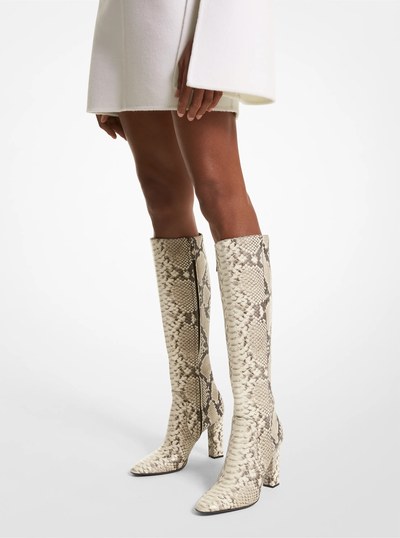 Carly Python Embossed Leather Boot in NATURAL | Michael Kors